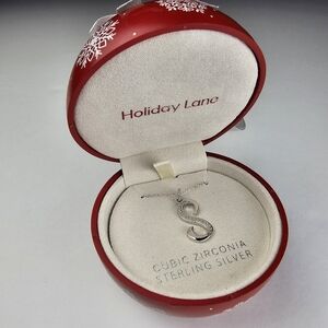 Holiday Lane Cubic Zirconia 'S' Initial Necklace in Sterling Silver